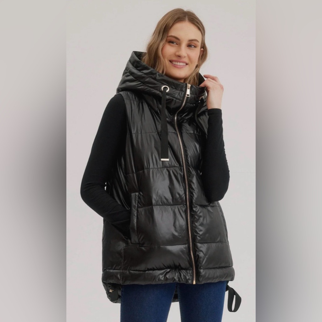 Nikki Jones Quilted High Low Vest W/ Grosgrain Trims
